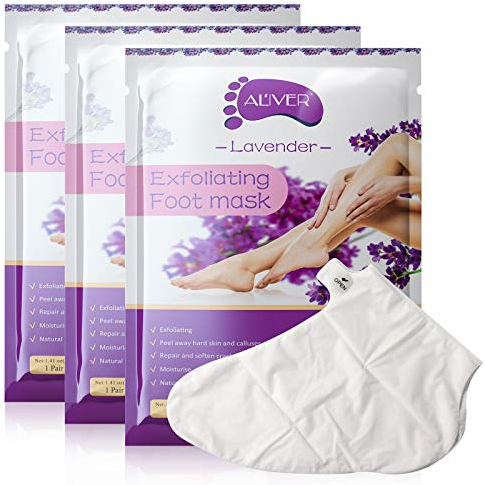 3 Pairs Foot Peel Mask, Foot Moisturizing Mask, Natural Lavender Exfoliating Foot Mask, Foot Skin Repair Socks for Dry, Aging, Cracked Heels Intense Skin Nutrition Foot Cream Mask
