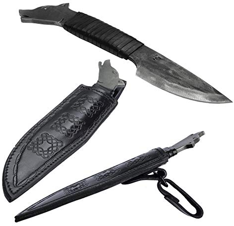 Toferner Couteau de chasse à lame fixe de Loup - forgé à la main & à l’aspect antique - Lame pointue ultra-tranchante - Design ant…