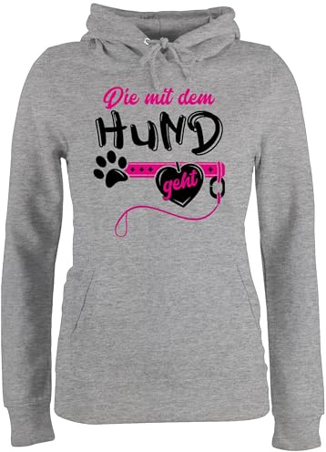 Shirtracer - Pullover Damen Hoodie Frauen - Geschenk für Hundebesitzer - Die mit dem Hund geht - schwarz/Fuchsia