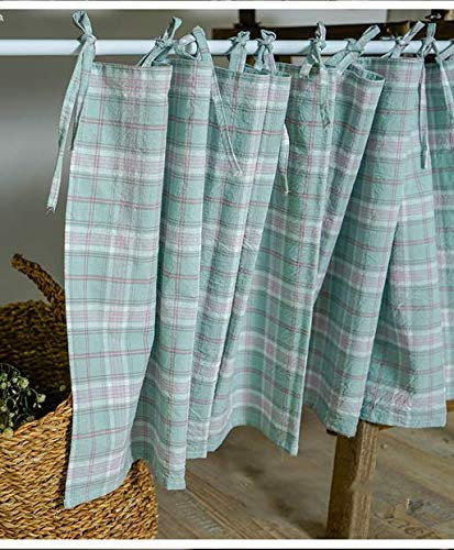 Yaland scheibengardinen karo vorhänge Karierte Bistrogardinen Kurze Schal querbehang gardinen fenstergardinen landhausstil (HxB 50X150cm, Hellblau) 1 Stück