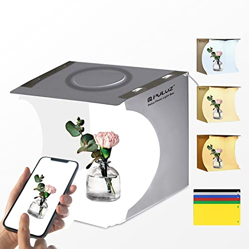 PULUZ Light Box 9’/23CM Three Color Temperature Switch Folding Photo Box for Small Product Suitable for Business selling Items Online with USB Cable 72 Lamp Beads 6 Colors Backdrops