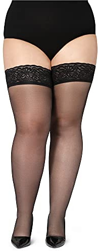 Bellivalini Dam Självbärande Strumpor med Spets Plus Size 20 DEN BLV-1126 (Svart, 4XL)