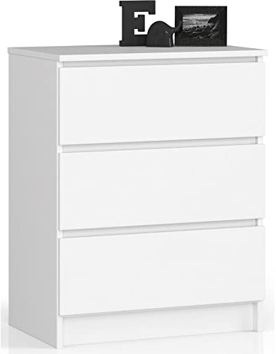 AKORD Kommode K60 mit 3 Schubladen | für das Wohnzimmer Schlafzimmer Schrank Büro Arbeitszimmer | Modernes Funktionales Design | B60 x H77 x T40 cm, Gewicht 25 kgWeiß
