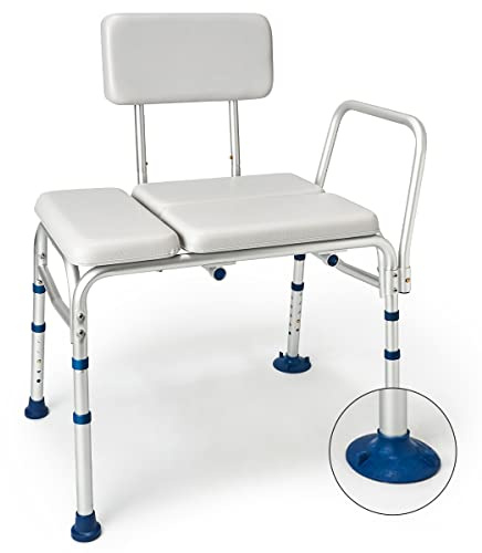 GreenChief Panca da doccia imbottita per vasca da bagno 226,8 kg, resistente sedia da doccia regolabile, panca di trasferimento con braccioli e schienale per anziani, sedile da doccia per doccia