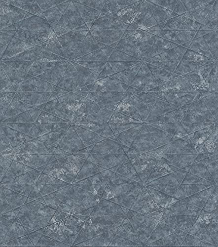 Rasch Tapete 554366 Vliestapete in Blau mit geometrischer Struktur und silbernen Akzenten aus der Kollektion Composition - 10,05 m x 0,53 m (L x B)