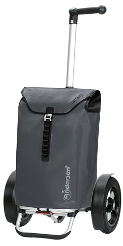 ANDERSEN Einkaufstrolley - Tura Shopper Ortlieb anthrazit | Fahrradanhänger, Luftbereifung, ergonomischer Griff, bis 50 kg - Tasche verschweißt, wasserdicht, Innenfach, 49 L