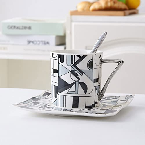 Set di Tazze da caffè,Osso Porcellana Ceramica Tazza Di Tè,Vintage Servizio da tè in Porcellana Floreale,Tazza da caffè in Ceramica con Finitura Oro,Tazze di caffè for feste ufficio ( Color : Gray )