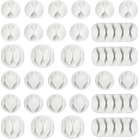 URAQT Kabelclips Kabelhalter, 30pcs Vielzwecke Kabelführung Kabel Organizer Set für Schreibtisch, Netzkabel, USB Ladekabel, Ladegeräte, Audiokabel (Weiß)