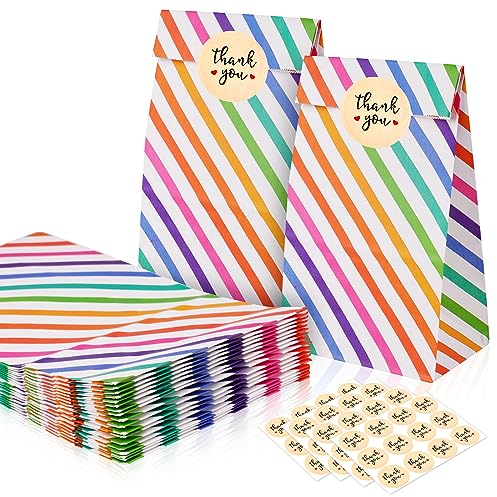 Flintronic 25 Stück Papiertüten, Geschenktüten Kindergeburtstage mit Aufkleber, 18 cm * 9 cm * 5,58 cm Candy Tüten zum Mitgebsel Kindergeburtstag Mädchen, Giveaways, Hochzeit