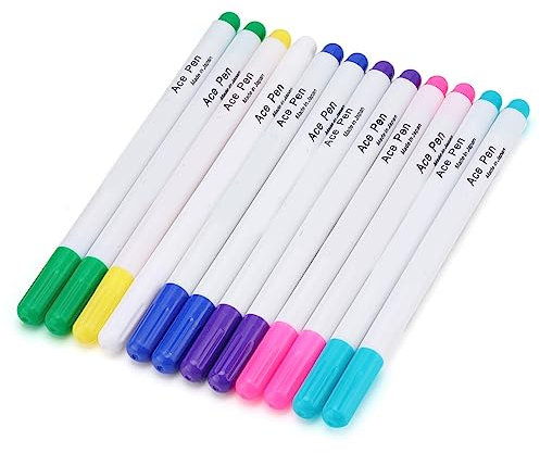 Gavigain Wasser löschbare Stifte,12-Pack 7-Farben wasserlösliche Stifte,Wasser löschbare Stifte Verschwinden Verschwinden löschbare Tinte Stoff Marker Stift