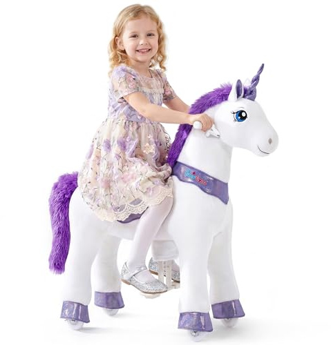 PonyCycle Essenziale Modello E Unicorno Peluche Unicorno con le Ruote Cavalcabile per Bambini (con Freno/taglia 4 Per 4-7 Anni) Viola - E413