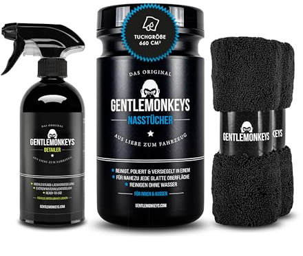GENTLEMONKEYS Detailer Auto Set - 500ml Spray + 45 Nasstücher - Für Lack | Lackversiegelung für Auto, Motorrad & Fahrrad - Inklusive Auto-Nasstücher - Glanz & Abperleffekt - Made in Germany