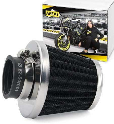 Area1 Universellt tuning-sportluftfilter, anslutning 51 52 53 54 mm, dubbelskikt stål, motorcykel-luftfilter ATV fyrhjuling scooter