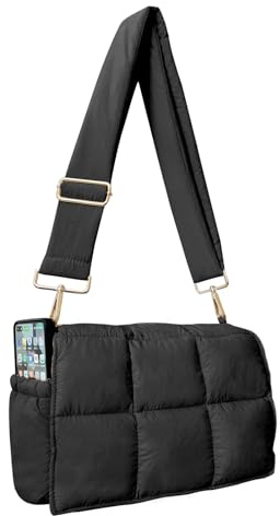 NAARIIAN Bolso de hombro acolchado de algodón acolchado de diseñador para mujer, Negro -, Small