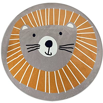 Whrcy Krabbelmatte für Babys, runder Bodenteppich, Kinderzimmer, Löwe, ultraweich, 31,5 Zoll (31,5 Zoll), für Kinder | Spielteppich mit Tiermotiv, rutschfest, waschbar, Lernmatte