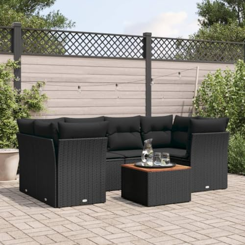 Gecheer 7-TLG.Garten-Sofagarnitur mit Kissen Gartenmöbel Garten Lounge Sitzgruppe Gartengarnitur Gartenlounge Rattenmöbel Loungesofa Möbelsets Gartenset Loungegruppe Sitzgarnitur Schwarz Polyrattan