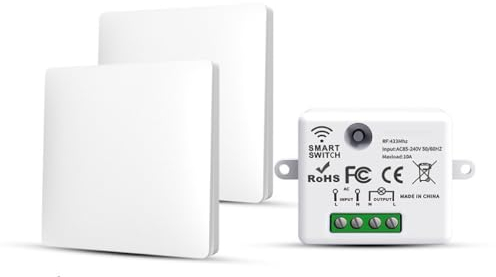 RF433 Lot de 2 interrupteurs d'éclairage sans fil sans fil sans fil avec émetteur et contrôleur récepteur 10 A 240 V