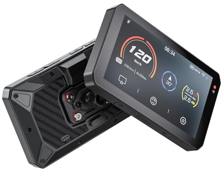 AIO-5Play Motorcycle Carplay Android Auto GPS Navigation System, 5 IPS LCD 60FPS, 5G Wi-Fi BT, IP68 Waterproof, Support Siri Google Assistant, Dedicated App