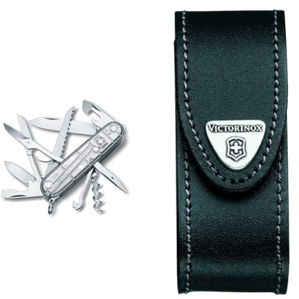 Victorinox Schweizer Taschenmesser Huntsman & Drehclip-Gürteletui, Taschenmesser Etui, Messertasche für Gürtel, Leder, schwarz