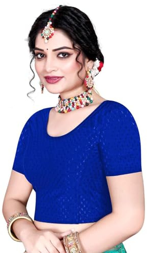 Stylesindia Cotton Lycra Stretchable Athletic Shirt Round Neck Half Sleeve Dry Fit Workout Crop Top Gym Sports Top Sari Blouse for Women (UK, Alpha, XL, Regular, Regular, Royal Blue)
