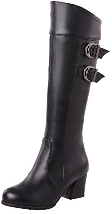 Stiefel High Fashion Schuhe Farbe Atmungsaktiv Chunky Pure Overknee Heels Reißverschluss Winter Retro Damen Thermo Damenstiefel Winter Boots Women Cowboyboots Damen Gummistiefel (Black, 38)