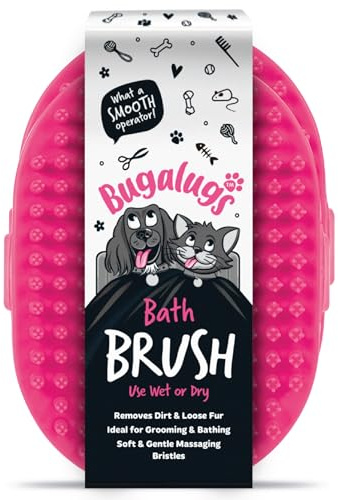 Bugalugs Dog Shampoo Bath Brush & Cat Brush, use wet or dry as dog grooming brush for grooming & bathing use alongside our dog no rinse shampoo for smelly dogs & cats (Pink (2 Pack))