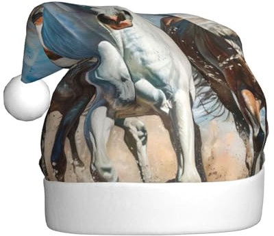 ERSDWRE Weihnachtsmütze mit Pferden, Laufkunst, Weihnachtsmannmütze, Erwachsene, Weihnachtsmütze für Neujahr, festliche Party, Kopfschmuck, Zubehör