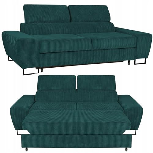 Family Meble Couch, Modell Savio, Modern Cordsofa, Zweisitzer-Sofa, Relaxsofa, Loungesofa, Fernsehsofa, Bequemer Sofa, Verstellbare Rückenlehne, Für Wohnzimmer, Esszimmer, Schlafzimmer, Büro, Grün