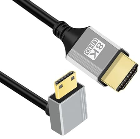 chenyang Cavo HDMI 2.1, da HDMI maschio a mini HDMI maschio, angolo di 90 gradi verso il basso, 8K @ 60 Hz, 4K @ 120 Hz, 48 Gbps, ultra alta velocità, placcato in oro, 0,5 m per TV, monitor, computer