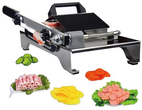 ArbaroClara Manual Frozen Meat Slicer, Home Kitchen Stainless Steel Cutter Machine, to Cut Beef Roll, Bacon Mutton Luncheon Spam, For Home Cooking Hot Pot Shabu BBQ, 20cm Blade