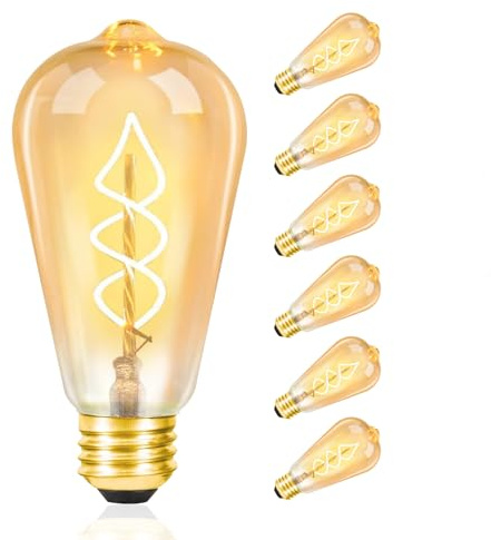 Kowanie 6er Glühbirne E27 LED Warmweiss Vintage - Edison Birne Leuchtmittel Retro 4W Warmweiß 2200K Glühlampe Glas Antike Filament Lampe Dekorative Nostalgie Energiesparlampe für Café Ba