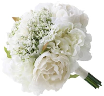 perfk Hochzeit Brautstrauß künstliche Blumen Elegante Brautjungferndekorationen Weiß Pfingstrose werfen Bouquet für Jubiläumshaus