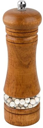 BigKego Molinillo de pimienta de madera y sal con mecanismo de cerámica ajustable, molinillo manual de especias con ventana de acrílico, pequeño para especias, pimienta, sal, 17 cm, retro