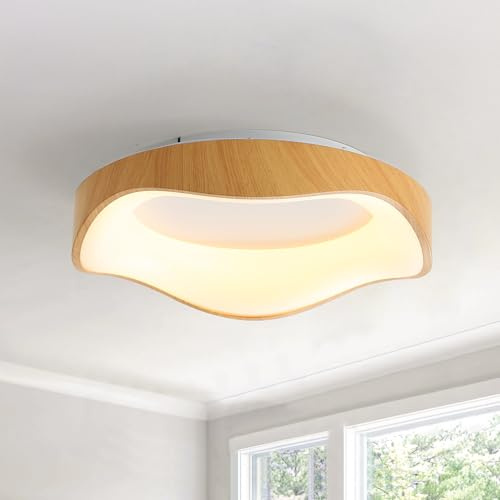 meibeileil Moderne Led Deckenleuchte,Holz Korn Deckenleuchte Dimmbar Minimalistische mit Fernbedienung,52cm 3000K-6500K Led Deckenlampe Für Wohnzimmer Schlafzimmer Küche Flur