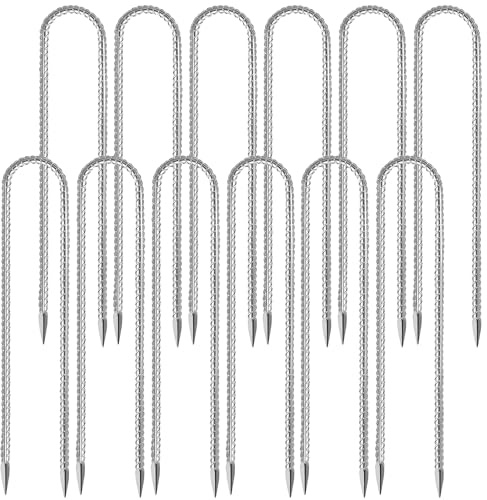 Realtopdo 12Stk. Bodenanker Zeltheringe, 30cm Boden Heringe Erdnägel Verzinkter Stahl Bauanker Erdanker Zeltnägel für Zaun, Zelten, Trampolin, Vordächern, Schuppen, Schaukel, Blumenständer