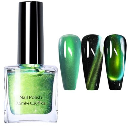 Holographic Nail Polish - Chameleon Cat Eye Nail Polish - Shiny Yellow Green Nail Varnish - Reflective Magnetic Nail Varnish Gel - Easy Apply Oil Based Nail Art Polish For Women - No Need UV Light