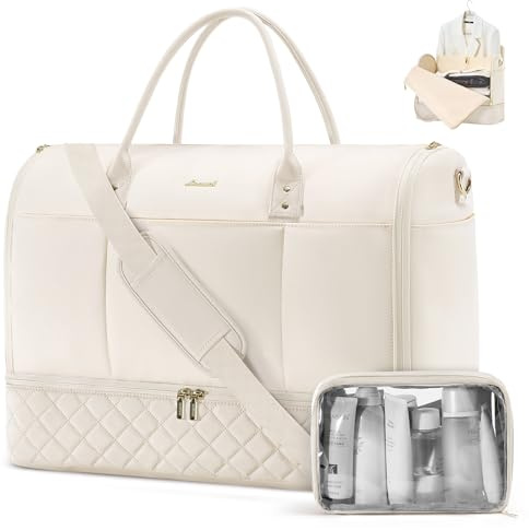 LOVEVOOK Kleidersack Reisetasche Damen 2 in 1, Umwandelbare Weekender groß mit Schuhfach, Anzugtasche aufklappbar, wasserdichte Handgepäck Tasche, Garment Bag für Business Reise Anzug, Beige