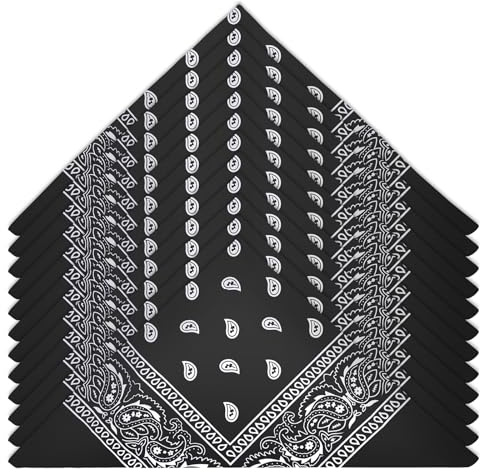 HOMIKLSA Bandanas för män och kvinnor, 12-pack paisley-halsdukar, cowboystil huvuddukar för mode och accessoarer bandana svart, svart, 22