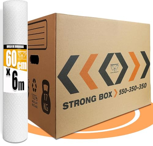 10 Cajas Mudanza Talla XL de 67 Litros + Rollo Burbujas - Cajas Carton (55X35X35) Reforzadas y Resistentes - Cajas con Certificación FSC - Cajas de Carton Mudanza 100% Reutilizables