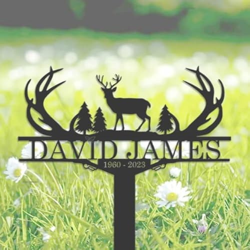 HANZSPROUT Hunting Memorial Stake, Remembrance Grave Marker, Fisher Loss Gift, Custom Name Sign Hunter Sympathy Gift, Pet Outdoor Memorial Engraved Garden Stake Series 57