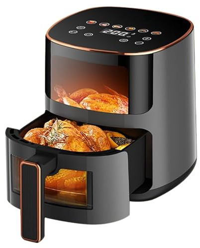 Freidora de aire 8L con doble calentamiento – Sin necesidad de agitar, ventana de visualización, 7 ajustes preestablecidos, diseño compacto, cocina baja en aceite para el hogar y la familia