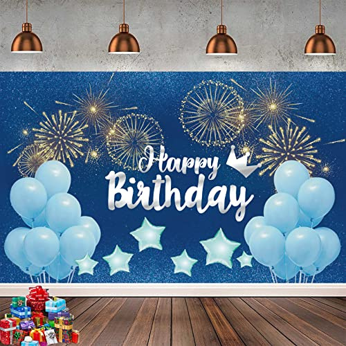 Geburtstag Banner Blau, Happy Birthday Banner 180 x 110cm, Happy Birthday Hintergrund Banner, Große Geburtstag Banners Zeichen Poster für Männer Frauen Party Deko