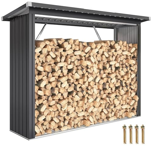Outsunny Abri-bûches Couvert en Acier Galvanisé 213x66,5x150cm Gris Foncé