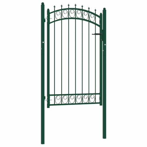 Clôture, portail de cour, porte de clôture avec pointes en acier, 100 x 150 cm, vert, sécurité pour votre paysage de jardin