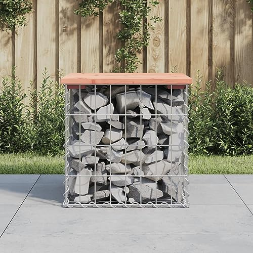 SKTQYQO Banc de jardin design gabion en bois massif Douglas avec base en acier galvanisé 43 x 44 x 42 cm pour extérieur, stable et compact pour patios et cours, assise résistante