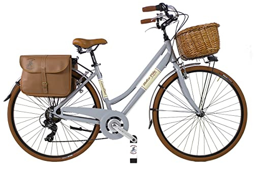 Dolce Vita By Canellini Vintage Oldstyle Aluminium Damen Citybike mit Taschen und Korb (Grau, M)