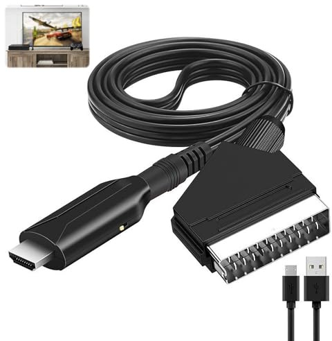 SCART to HDMI Converter with 720P/1080P Switch, USB Powered Adapter Cable Compatible with Connecting DVD/VHS/Xbox/PS3/Sky Box to HDTV, Monitor, Projector - Convert Analog to Digital AV Signal(1M)