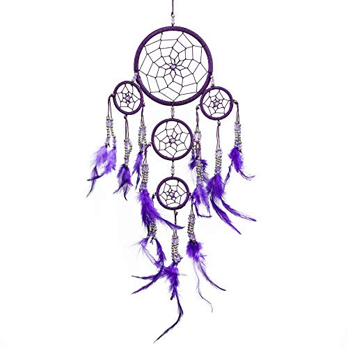 Pink Pineapple Dreamcatcher mit Federn und Silber Perlen: Handgemachter Traumfänger Vielen Farben Erhältlich - Kleine Traumfanger Mit 12 cm Durchmesser und 35 cm Lang (Lila)