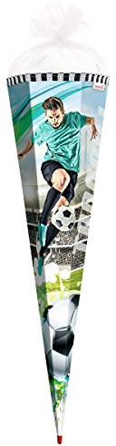 ROTH Schultüte groß Fußball-Star 85 cm - 6-eckig Rot(h)-Spitze Tüllverschluss - Zuckertüte