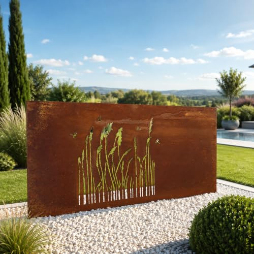 Zen Man Edelrost Garten Sichtschutzwand Rost Sichtschutz aus Stahlblech 1mm Rost Gartenzubehör L150*H75cm 1mm 032004-1